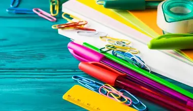 Colourful school writing tools and pens